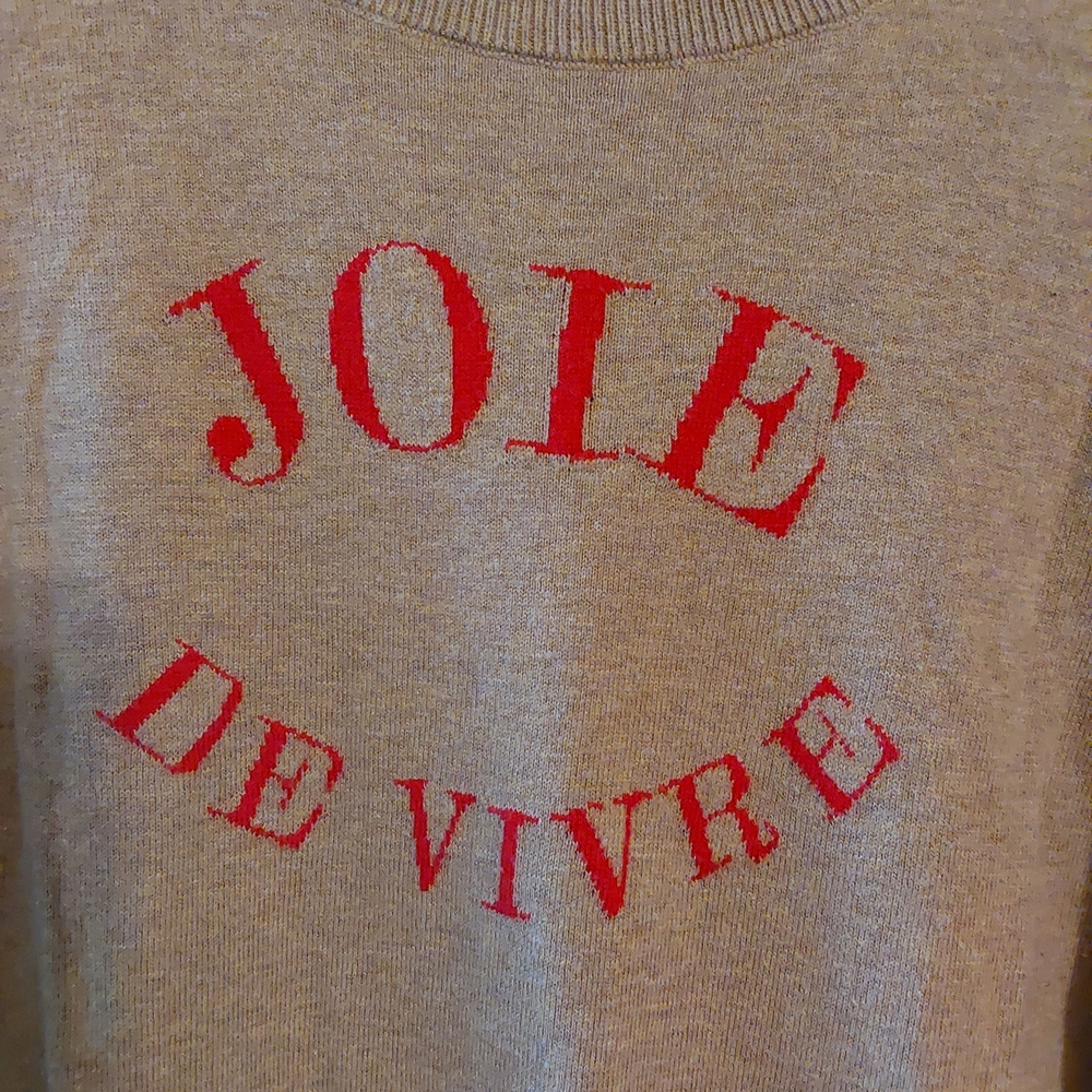 Talbots Beige Crewneck Sweater with Red "Joie de Vivre" Script